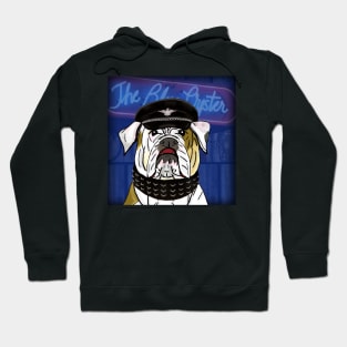 Funny and Tough Bulldog, Blue Oyster Sign in the Background Hoodie